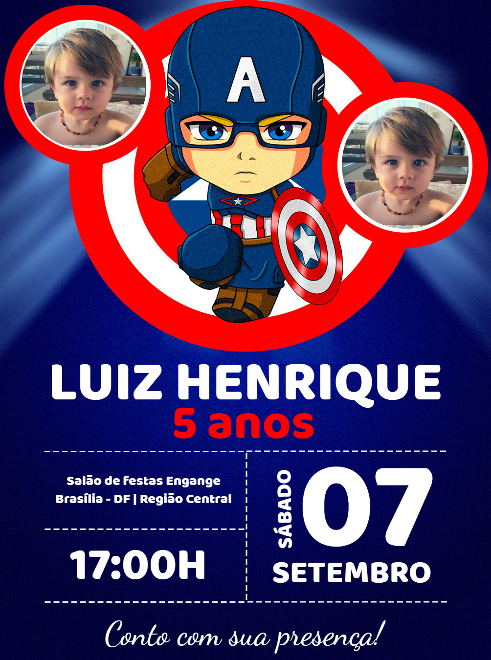 Convite Aniversário Capitão América com Foto para Editar Online Convite Aniversário Capitão América com Foto para Editar Online