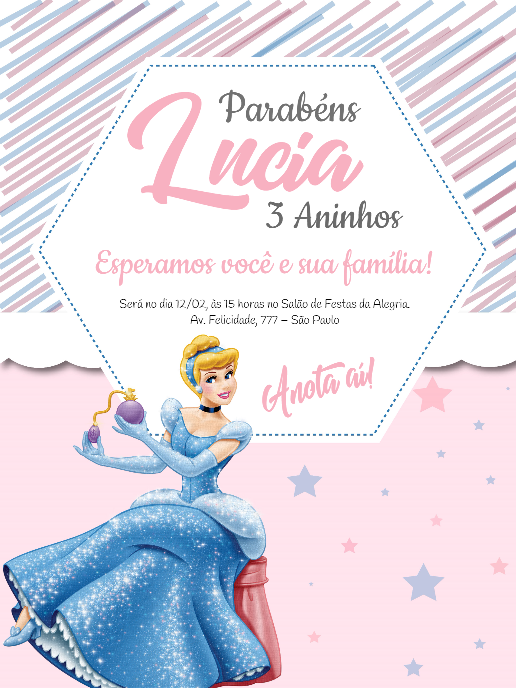 Convite de Aniversário Cinderela com Princesa para Editar Online Convite de Aniversário Cinderela com Princesa para Editar Online