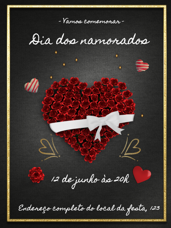 Convite Dia dos Namorados com Rosas para Editar Online Convite Dia dos Namorados com Rosas para Editar Online