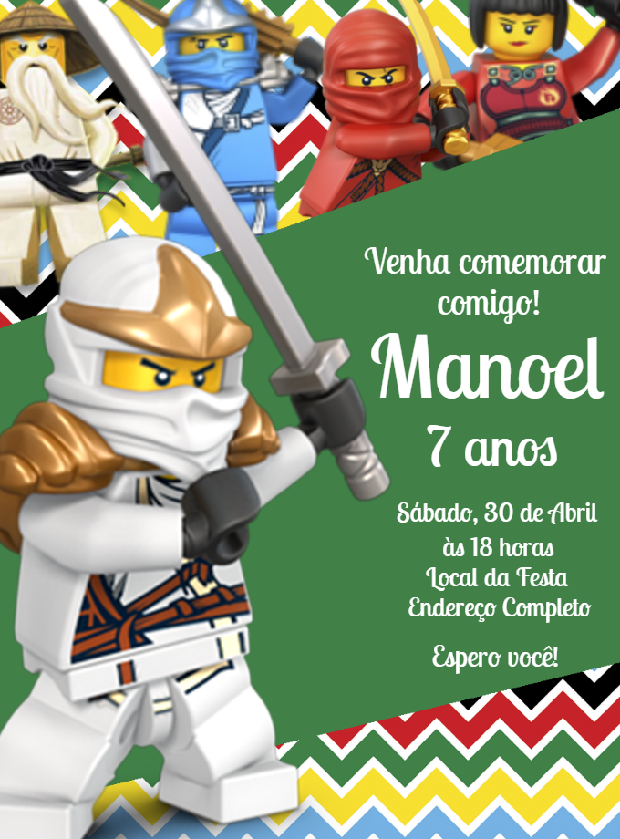 Convite de Aniversário Ninjas Lego para Editar Online