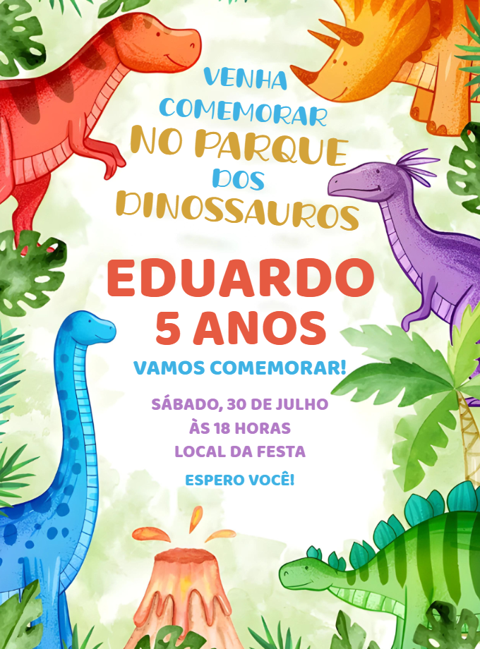 Convite de Aniversário Dinossauros para Editar Online Convite de Aniversário Dinossauros para Editar Online