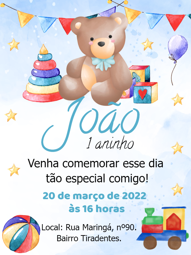 Convite Aniversário Ursinho e Brinquedos para Editar Online Convite Aniversário Ursinho e Brinquedos para Editar Online