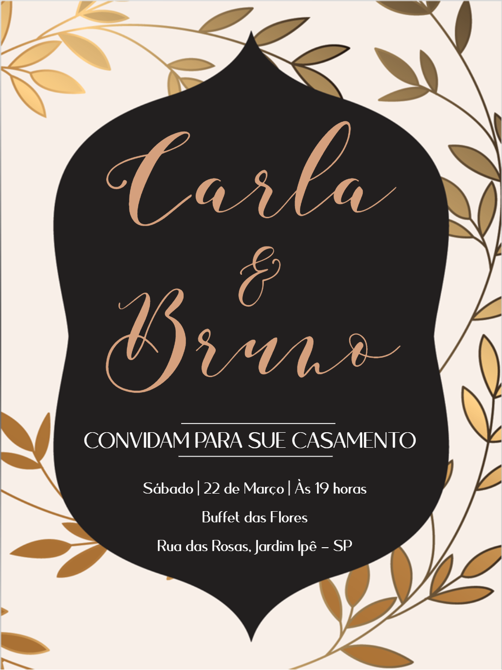 Convite de Casamento Floral Dourado para Editar Online Convite de Casamento Floral Dourado para Editar Online