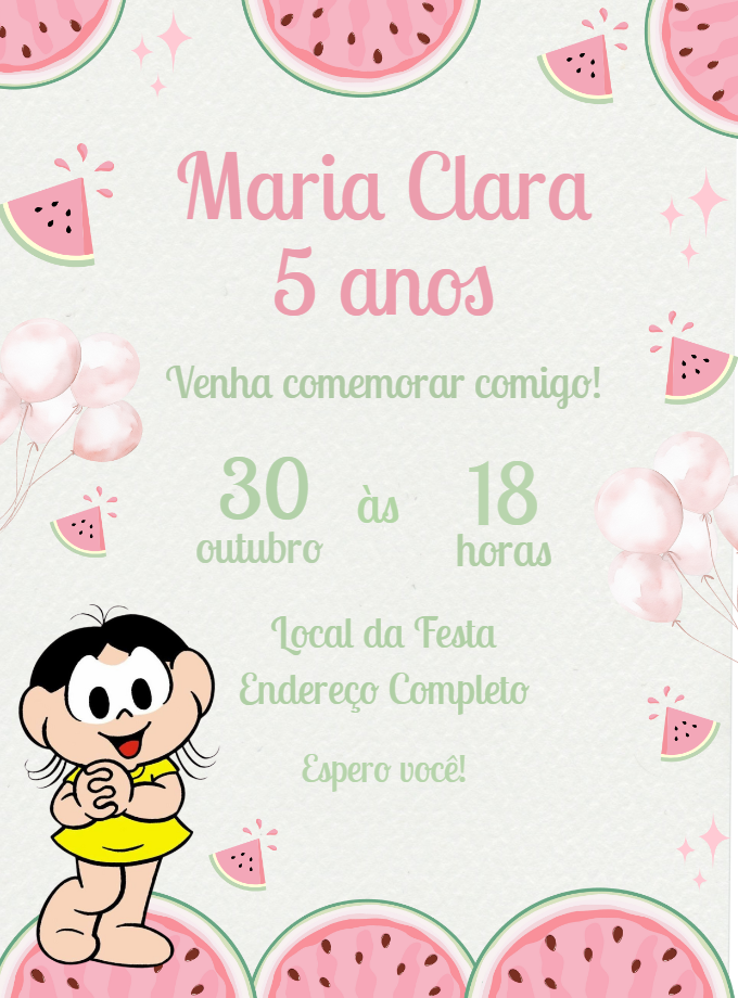 Convite Aniversário Magali Tema Melancia para Editar Online Convite Aniversário Magali Tema Melancia para Editar Online