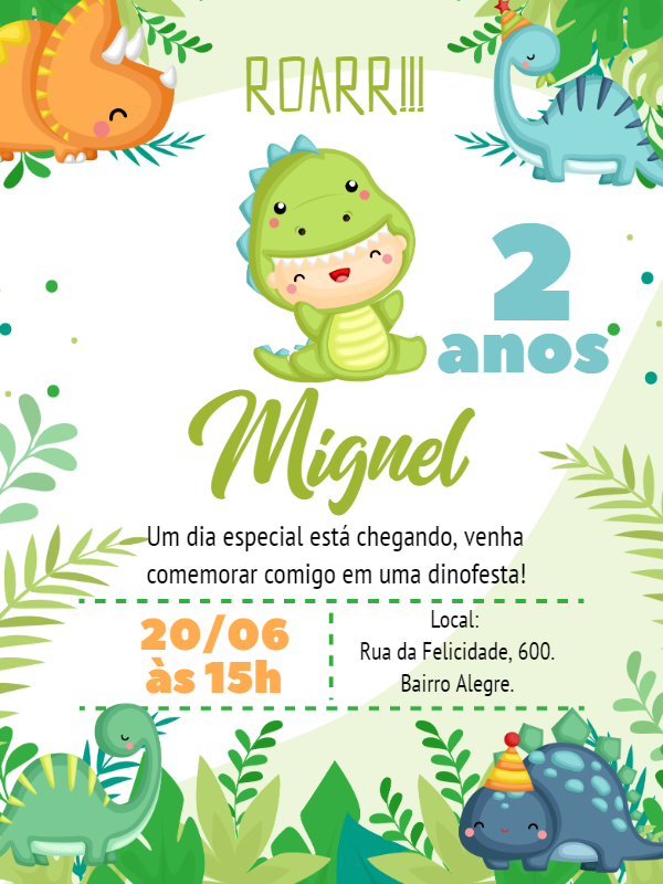 Convite de Aniversário Dinossauro Baby para Editar Online Convite de Aniversário Dinossauro Baby para Editar Online