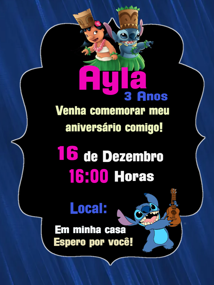 Convite de Aniversário Lilo & Stitch para Editar Online