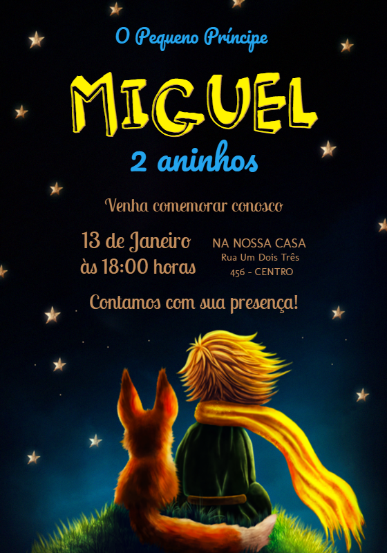 Convite Aniversário O Pequeno Príncipe para Editar Online Convite Aniversário O Pequeno Príncipe para Editar Online