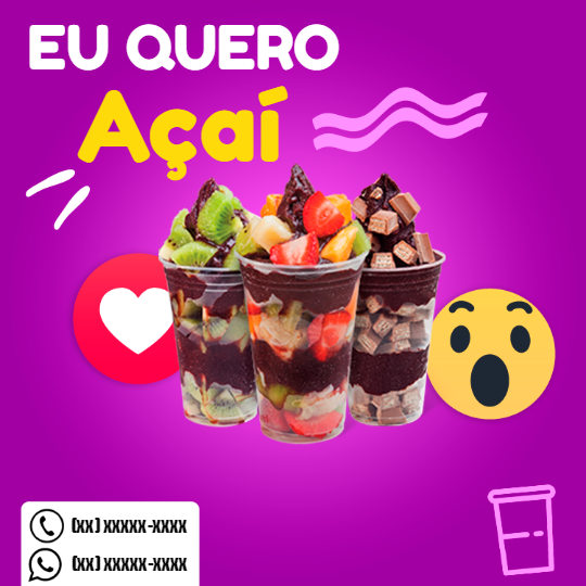 Post de Açaí para Redes Sociais Editável Online Post de Açaí para Redes Sociais Editável Online