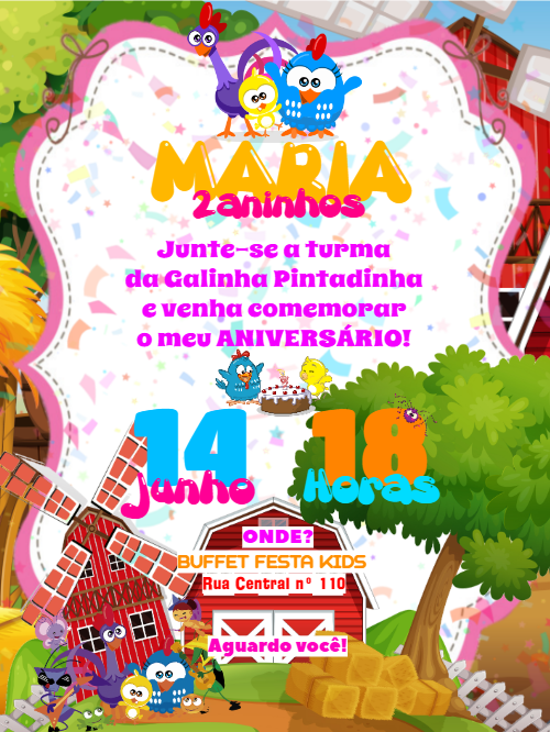 Convite de Aniversário Galinha Pintadinha para Editar Online Convite de Aniversário Galinha Pintadinha para Editar Online