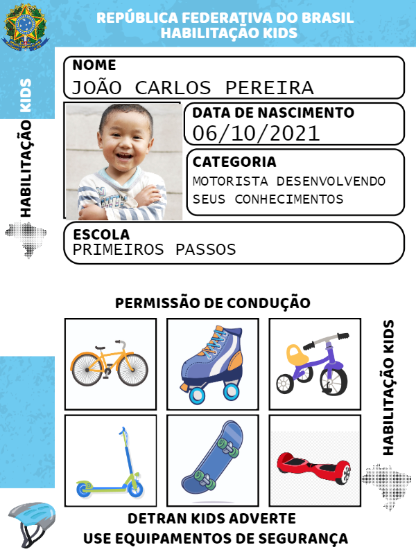 Carteira de Habilitação Infantil com Foto para Editar Online Carteira de Habilitação Infantil com Foto para Editar Online