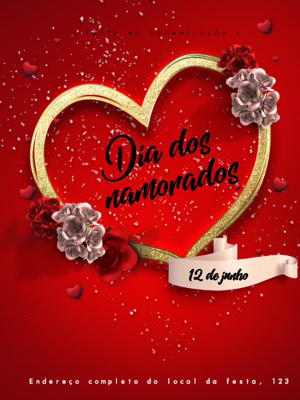 Convite Dia dos Namorados Coração Dourado para Editar Online Convite Dia dos Namorados Coração Dourado para Editar Online