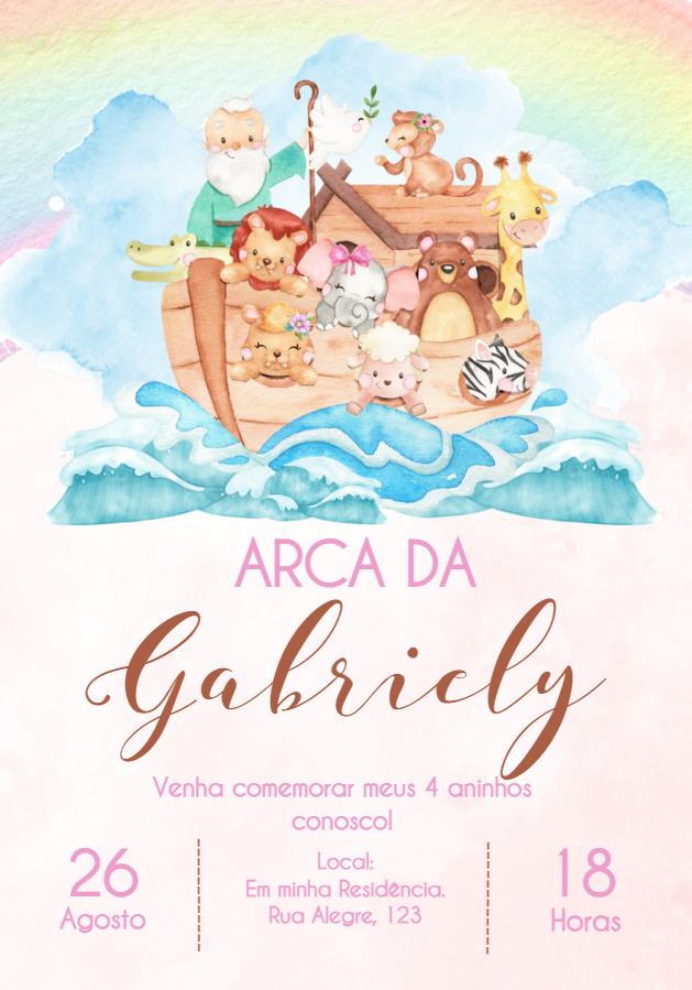 Convite Aniversário Arca de Noé com Animais para Editar Online Convite Aniversário Arca de Noé com Animais para Editar Online
