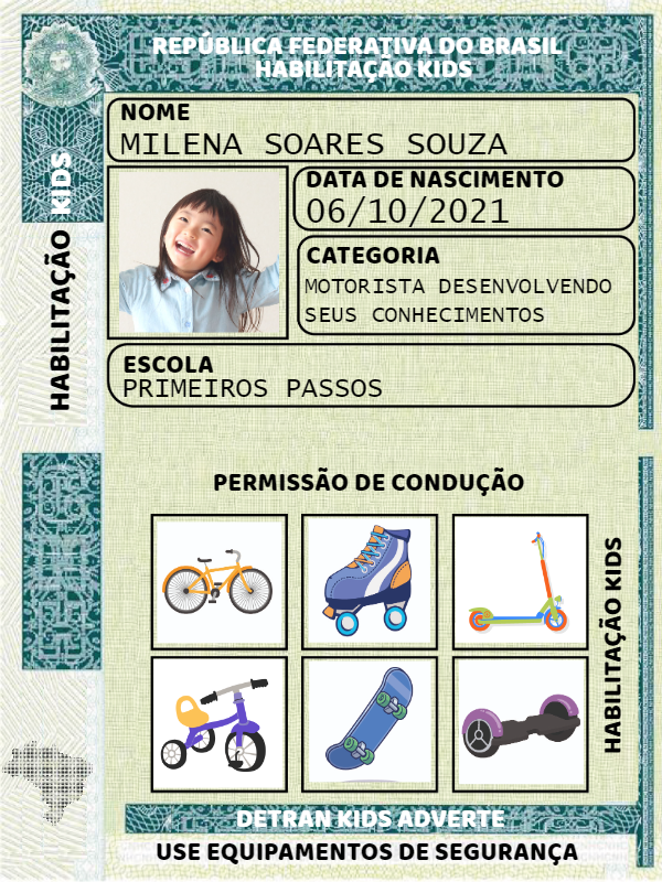 Carteira de Habilitação Infantil com Foto para Editar Online Carteira de Habilitação Infantil com Foto para Editar Online