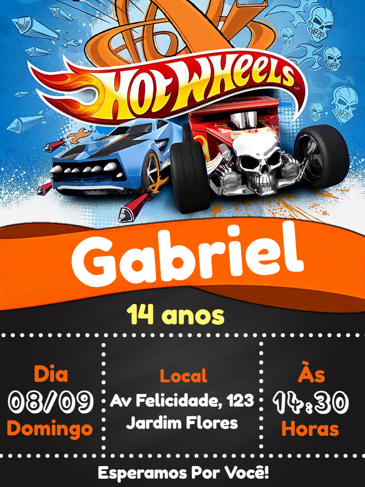 Convite de Aniversário Hot Wheels para Editar Online Convite de Aniversário Hot Wheels para Editar Online