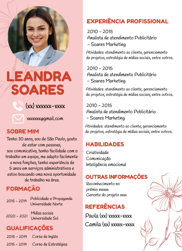 Modelo de Currículo com Foto Feminino para Editar Online Modelo de Currículo com Foto Feminino para Editar Online