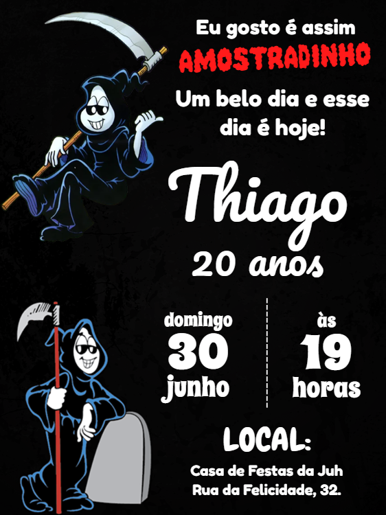 Convite Aniversário Dona Morte Meme Amostradinho para Editar Convite Aniversário Dona Morte Meme Amostradinho para Editar