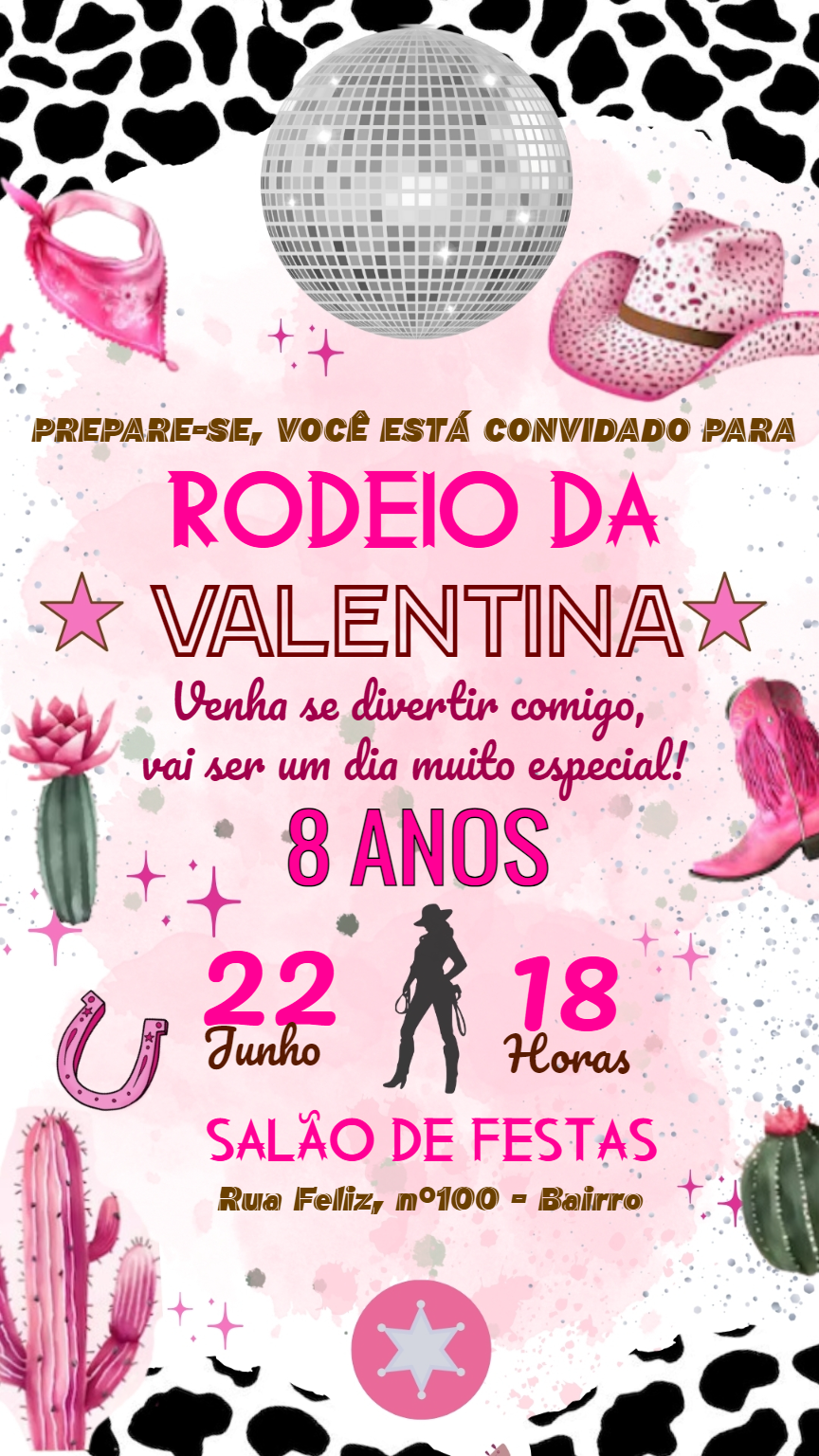 Convite de Aniversário Rodeio Boiadeira para Editar Online Convite de Aniversário Rodeio Boiadeira para Editar Online