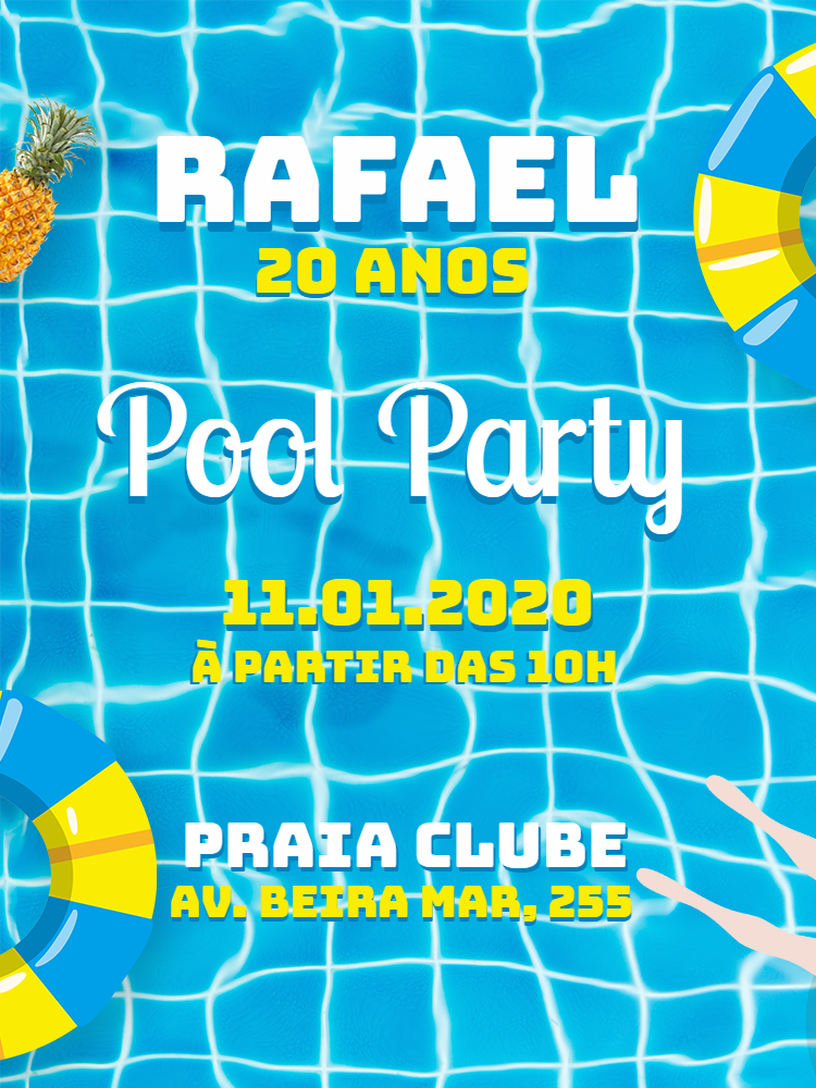 Convite de Aniversário Pool Party para Editar Online e Imprimir Convite de Aniversário Pool Party para Editar Online e Imprimir