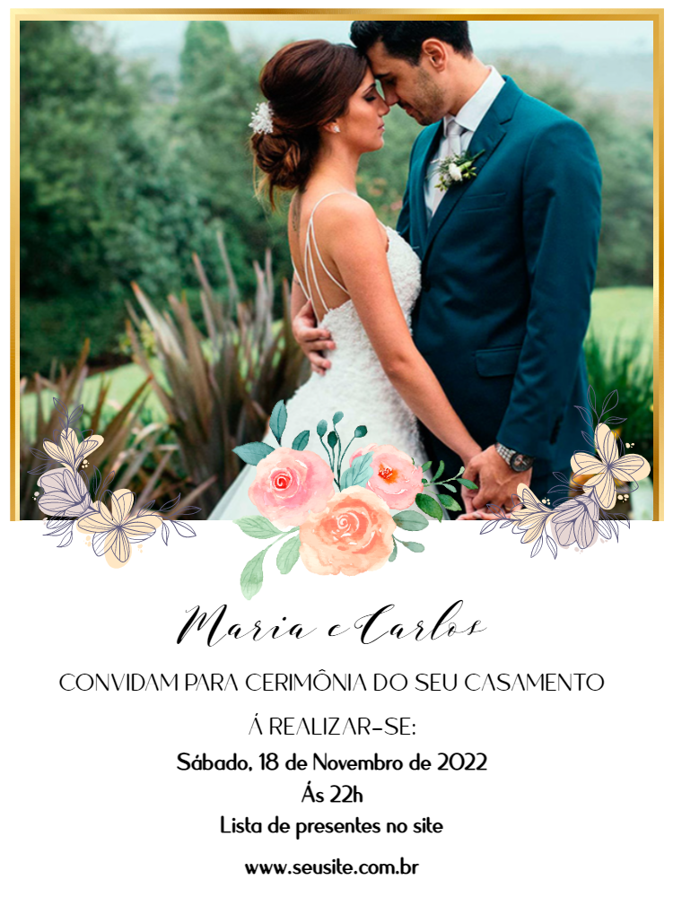 Convite de Casamento com Foto Floral para Editar Online Convite de Casamento com Foto Floral para Editar Online