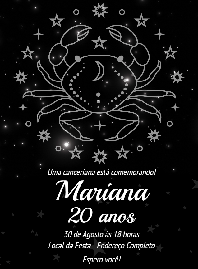 Convite Aniversário Signo de Câncer Editável Online Convite Aniversário Signo de Câncer Editável Online