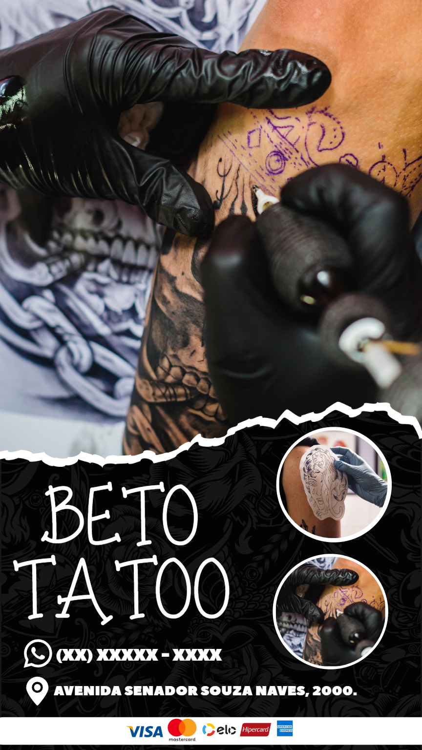 Flyer de Tatuador Profissional para Editar Online Flyer de Tatuador Profissional para Editar Online