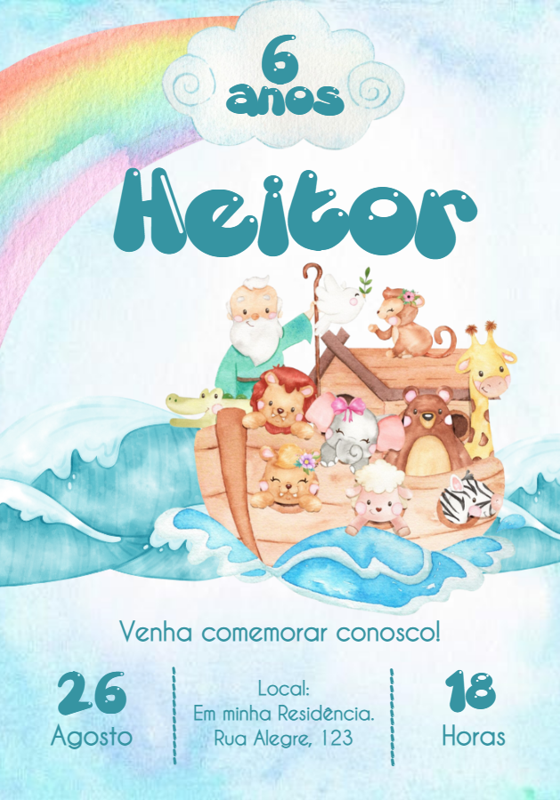 Convite Aniversário Arca de Noé com Animais para Editar Online Convite Aniversário Arca de Noé com Animais para Editar Online