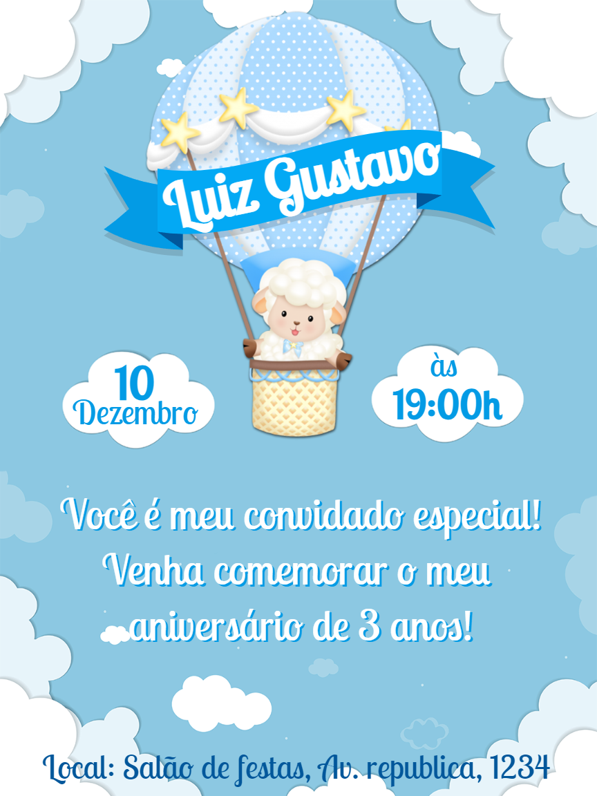 Convite Aniversário Ovelhinha Baloeira para Editar Online Convite Aniversário Ovelhinha Baloeira para Editar Online