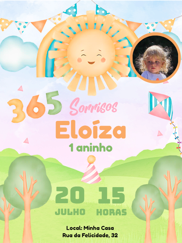 Convite Aniversário 365 Sorrisos com Foto Editável Online Convite Aniversário 365 Sorrisos com Foto Editável Online