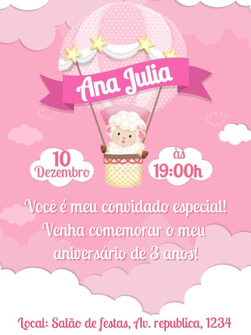 Convite de Aniversário Ovelhinha Baloeira para Editar Online Convite de Aniversário Ovelhinha Baloeira para Editar Online