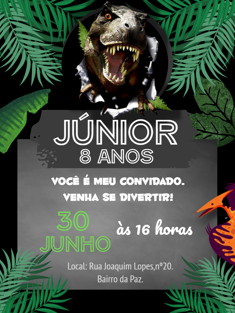 Convite Aniversário Dinossauros T-Rex para Editar Online Convite Aniversário Dinossauros T-Rex para Editar Online