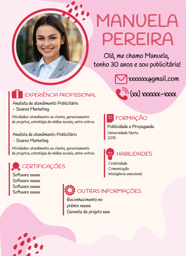 Modelo de Currículo Criativo com Foto para Editar Online