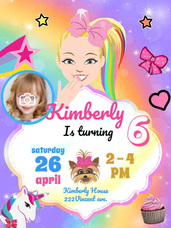 Editable Jojo Siwa Birthday Invitation with Photo Editable Jojo Siwa Birthday Invitation with Photo