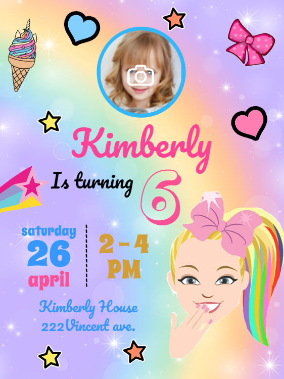 Jojo Siwa Birthday Invitation with Photo to Edit Online Jojo Siwa Birthday Invitation with Photo to Edit Online