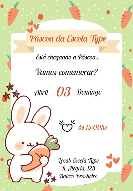 Convite de Páscoa com Coelhinho Fofo para Editar Online Convite de Páscoa com Coelhinho Fofo para Editar Online