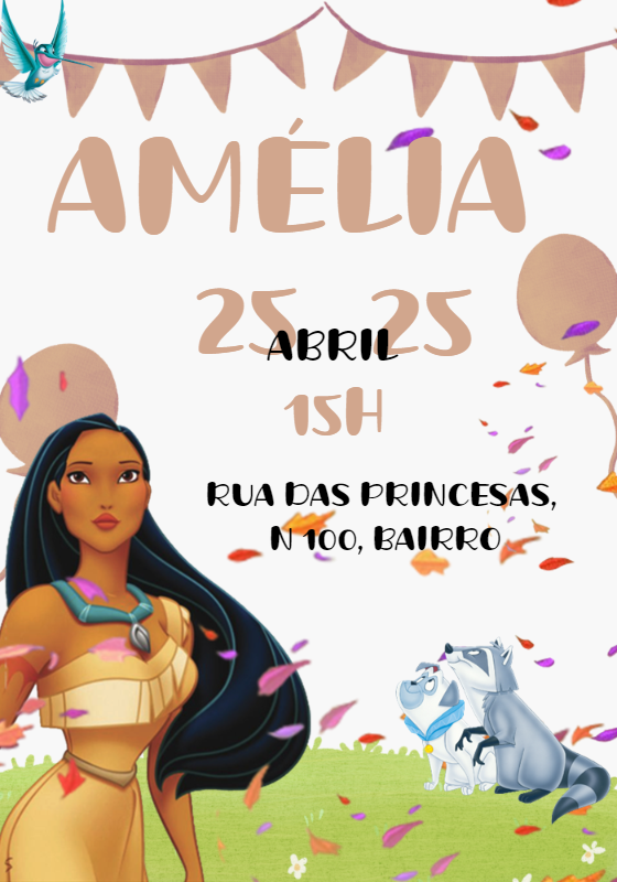 Convite Aniversário Pocahontas Editável Online para Imprimir Convite Aniversário Pocahontas Editável Online para Imprimir