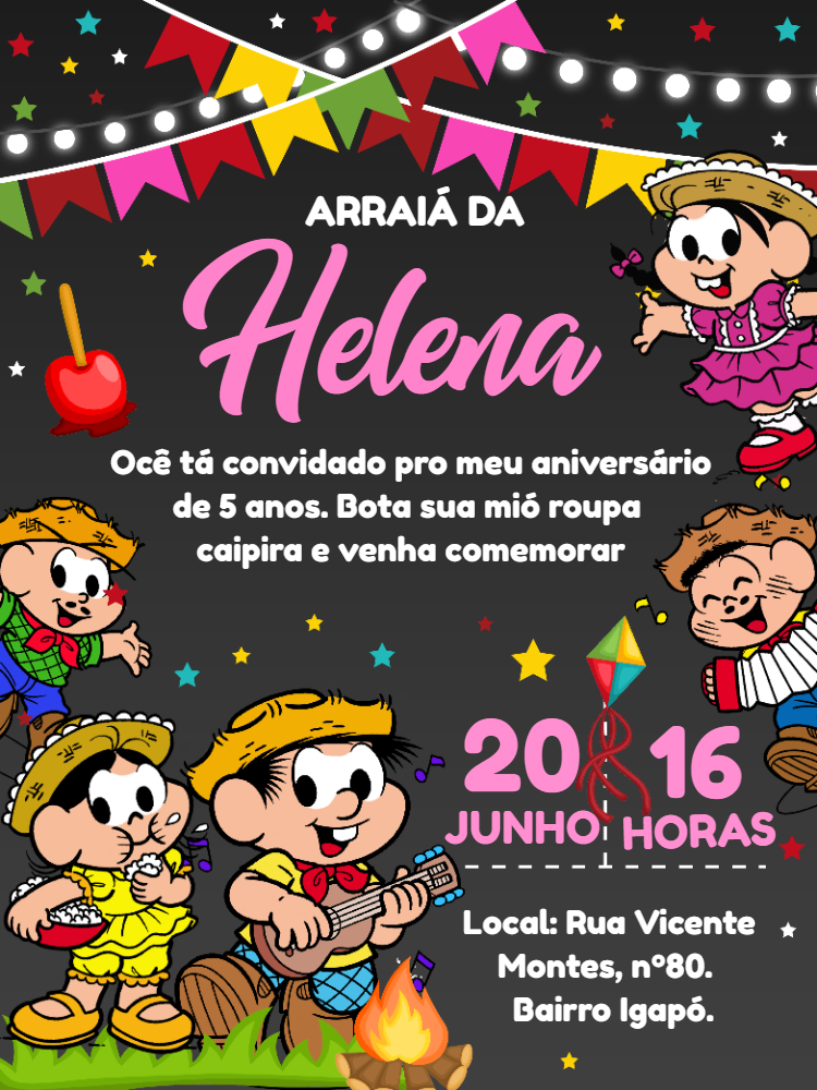 Convite Aniversário Festa Junina Turma da Mônica para Editar Convite Aniversário Festa Junina Turma da Mônica para Editar