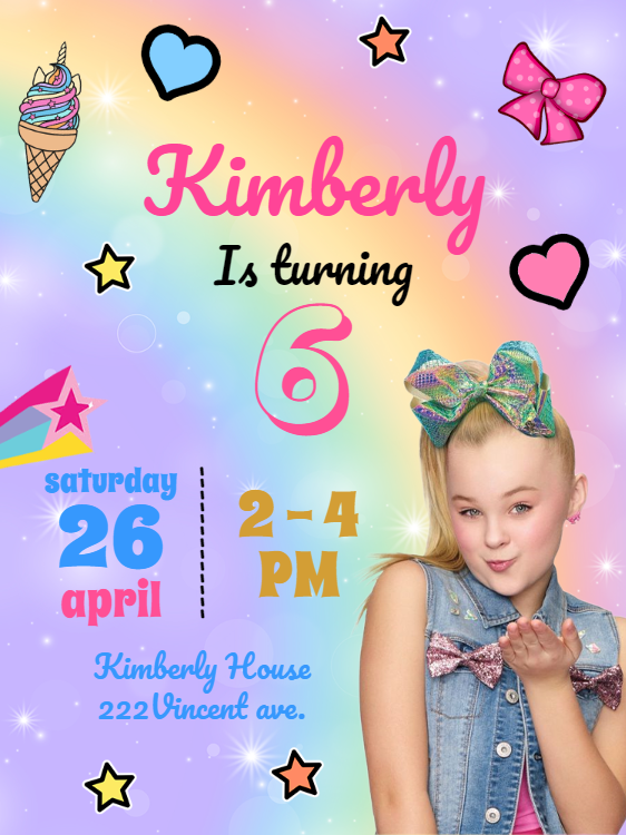 Editable JoJo Siwa Birthday Party Invitation Editable JoJo Siwa Birthday Party Invitation