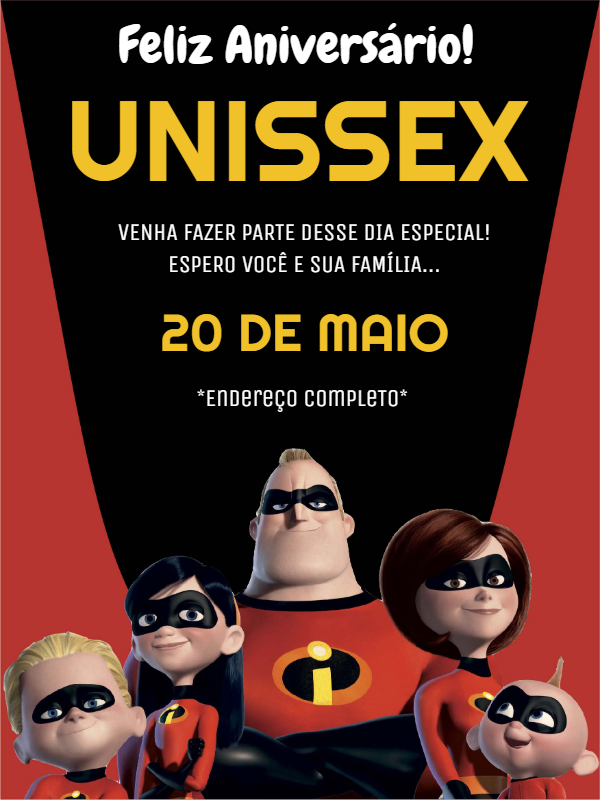 Convite de Aniversário Os Incríveis para Editar Online Convite de Aniversário Os Incríveis para Editar Online