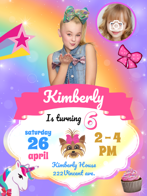 JoJo Siwa Birthday Invitation with Photo to Edit Online JoJo Siwa Birthday Invitation with Photo to Edit Online