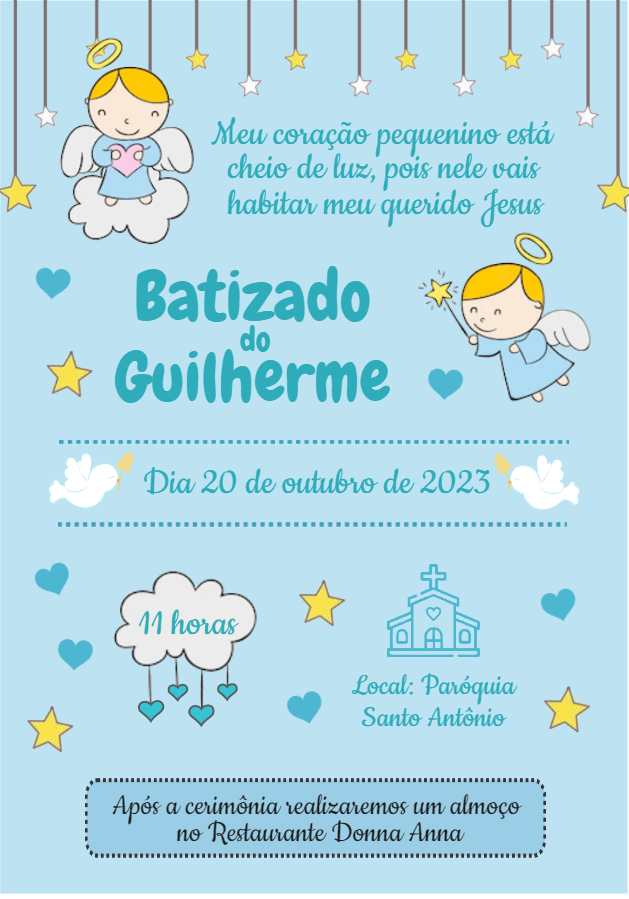 Convite de Batizado Menino Anjinho para Editar Online Convite de Batizado Menino Anjinho para Editar Online