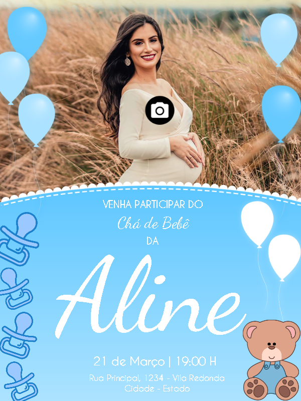 Convite Chá de Bebê Menino com Foto para Editar Online Convite Chá de Bebê Menino com Foto para Editar Online
