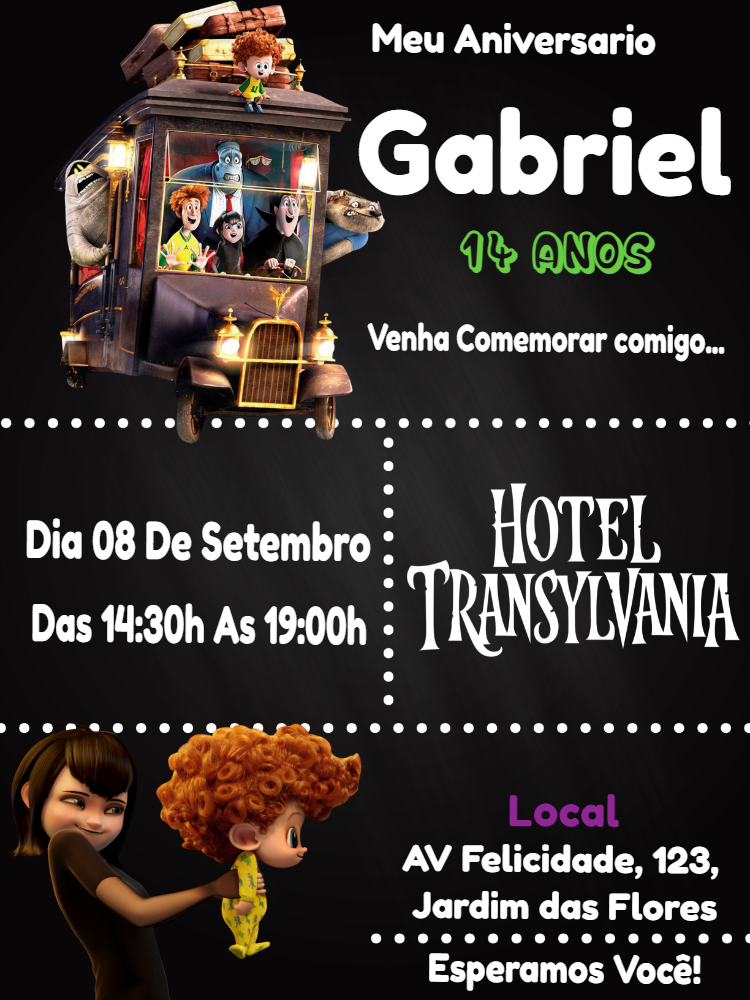Convite Aniversário Hotel Transylvania com Personagens para Editar Convite Aniversário Hotel Transylvania com Personagens para Editar