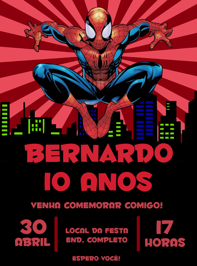 Convite Aniversário Homem-Aranha para Editar Online Convite Aniversário Homem-Aranha para Editar Online