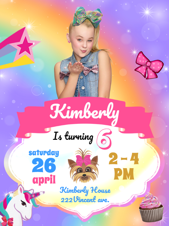 JoJo Siwa Birthday Invitation to Edit and Print JoJo Siwa Birthday Invitation to Edit and Print