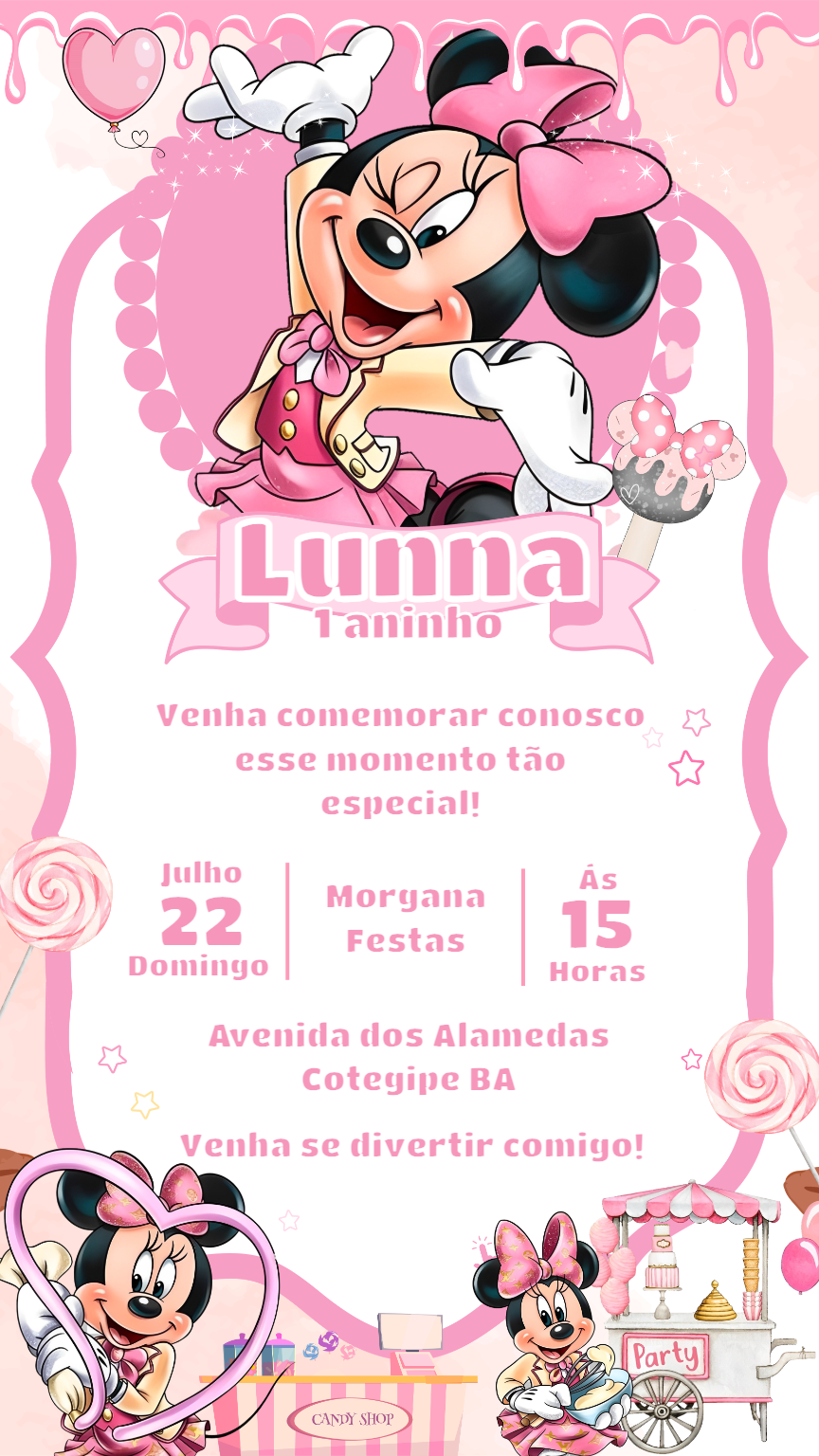 Convite de Aniversário Minnie Rosa para Editar Online Convite de Aniversário Minnie Rosa para Editar Online