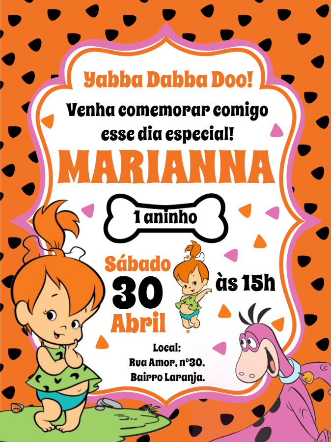 Convite de Aniversário da Pedrita Flintstones para Editar Online Convite de Aniversário da Pedrita Flintstones para Editar Online
