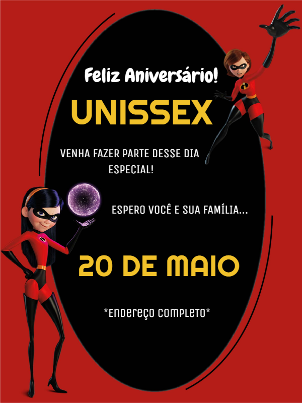 Convite de Aniversário Os Incríveis com Personagens para Editar Convite de Aniversário Os Incríveis com Personagens para Editar