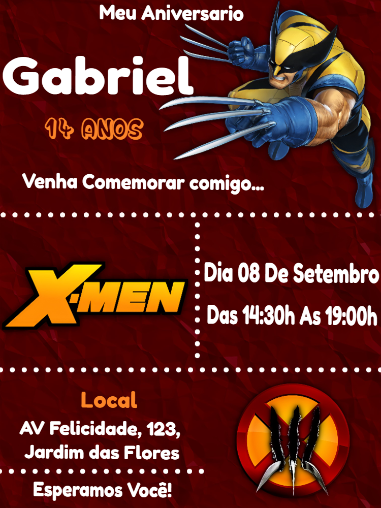 Convite de Aniversário Wolverine X-Men para Editar Online Convite de Aniversário Wolverine X-Men para Editar Online