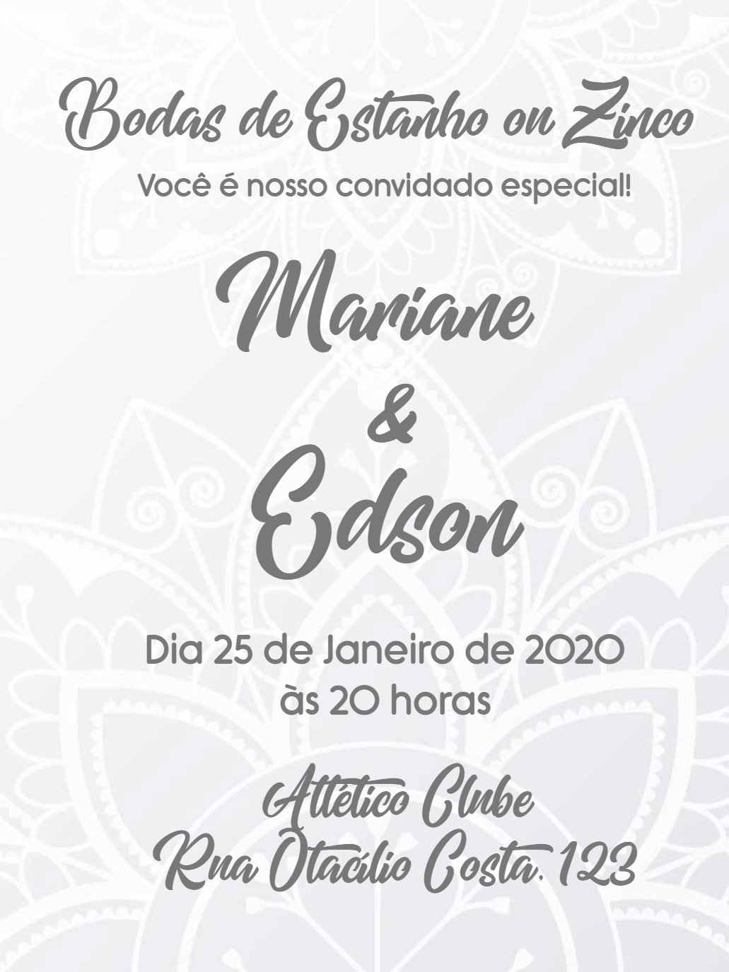Convite Bodas de Estanho ou Zinco Elegante para Editar Online Convite Bodas de Estanho ou Zinco Elegante para Editar Online
