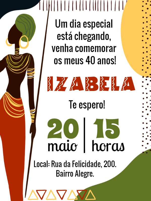 Convite de Aniversário Mulher Africana para Editar Online Convite de Aniversário Mulher Africana para Editar Online